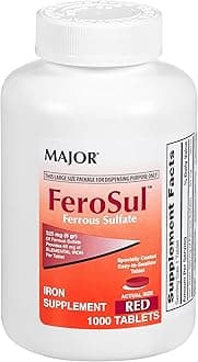 Major FeroSul - Ferrous Sulfate 325 mg Tablets - Iron Supplement for Women and Men - Specially Coated Easy-to-Swallow Tablets - Red - 1000 Count