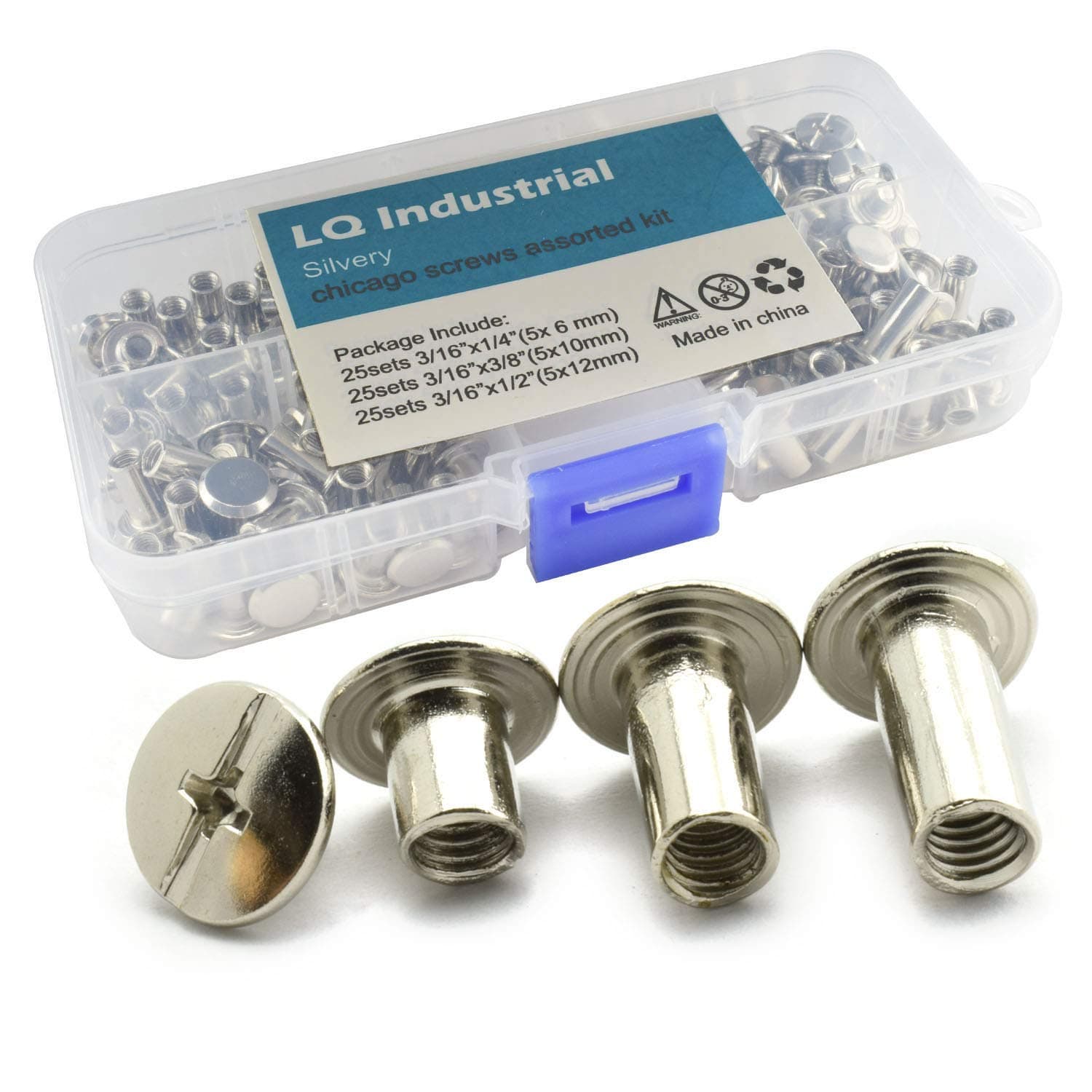 LQ Industrial 75 Sets Silver M5 Chicago Screw Assorted Kit Slotted Phillip Head Binding Screws Rivet Assembly Bolt Nail Rivet for Book Binding DIY Leather Craft M5x6 M5x10 M5x12