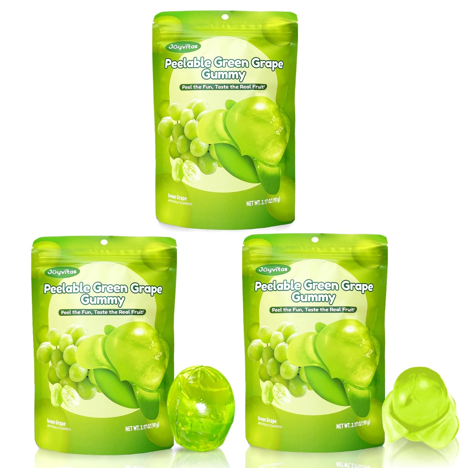 Peelable Gummy Grape Candy | 3 Pack(9.53oz) Individually Wrapped Tropical Peeling Gummies Variety Pack | Low Sugar & Low Calorie | Resealable | Ideal New Year Treats & Celebration Bites
