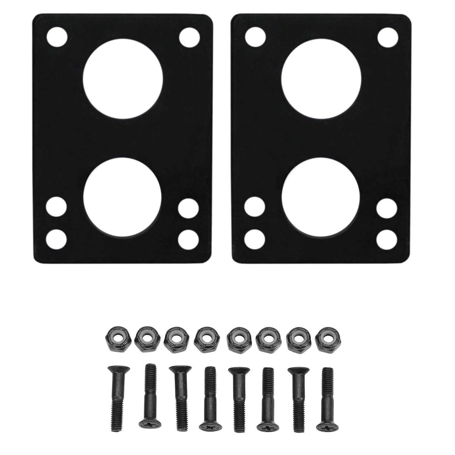 Longboard Riser Pads and Hardware 1/4" (6mm) Black Risers and 1 1/2" Bolts