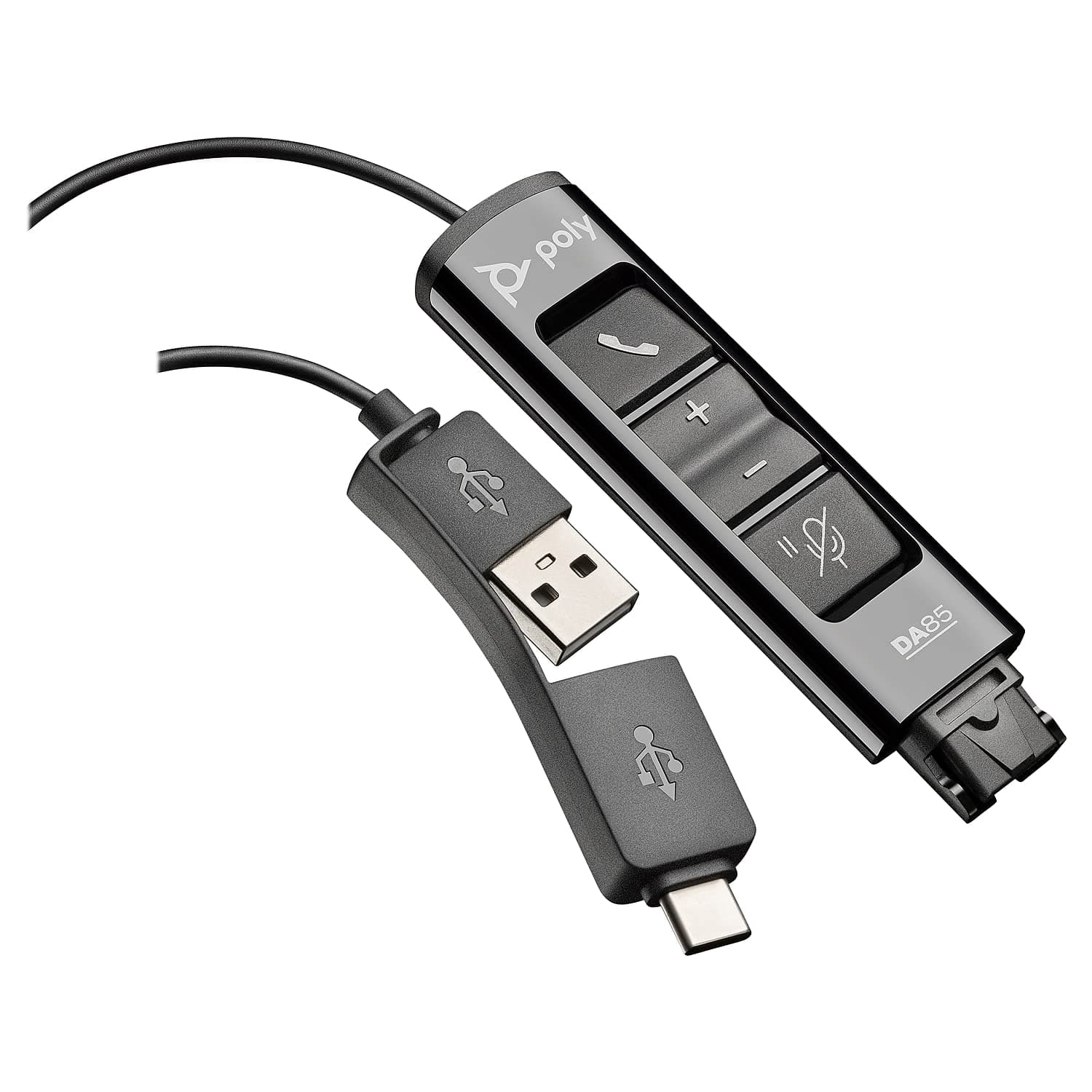 Poly DA85 USB-A to USB-C Digital Adapter (Plantronics) - Compatible with Poly Call Center Quick Disconnect (QD) Headsets - Acoustic Hearing Protection - Compatible with Avaya, Genesys and Cisco Call