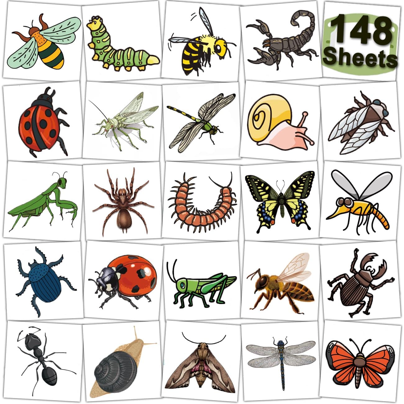 148 Individually Sheets Bug Temporary Tattoos for Kids - Insect Tattoos for Kids Birthday Party Supplies Goodie Bag Fillers