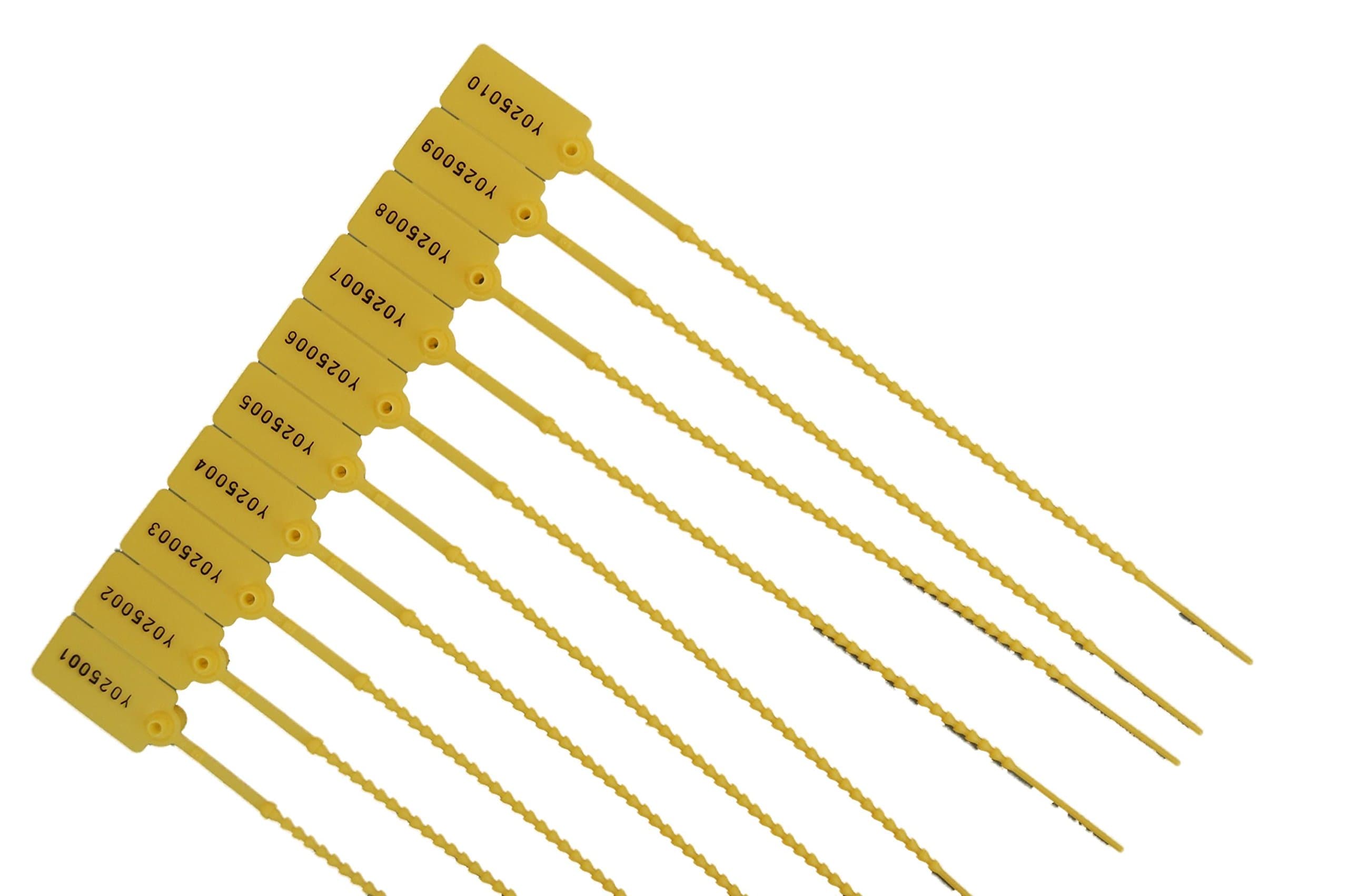 50 X YELLOW SECURITY TAGS NUMBERED PULL TIES SECURE ANTI-TAMPER SEALS