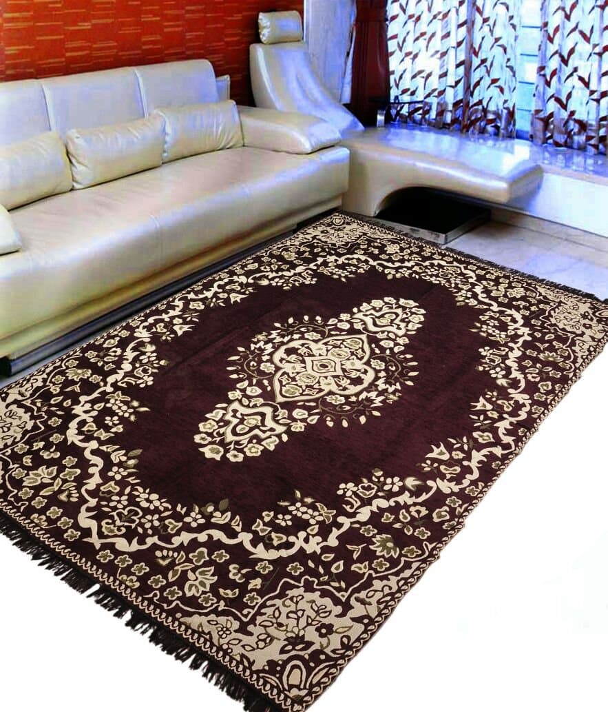 Ab Home Decor Velvet Touch Abstract Chenille Multi-Purpose Carpet 5 ft x 7 ft for Living Room- Bedroom- Drawing Room-Study Room- Floor-Dining Hall,Brown