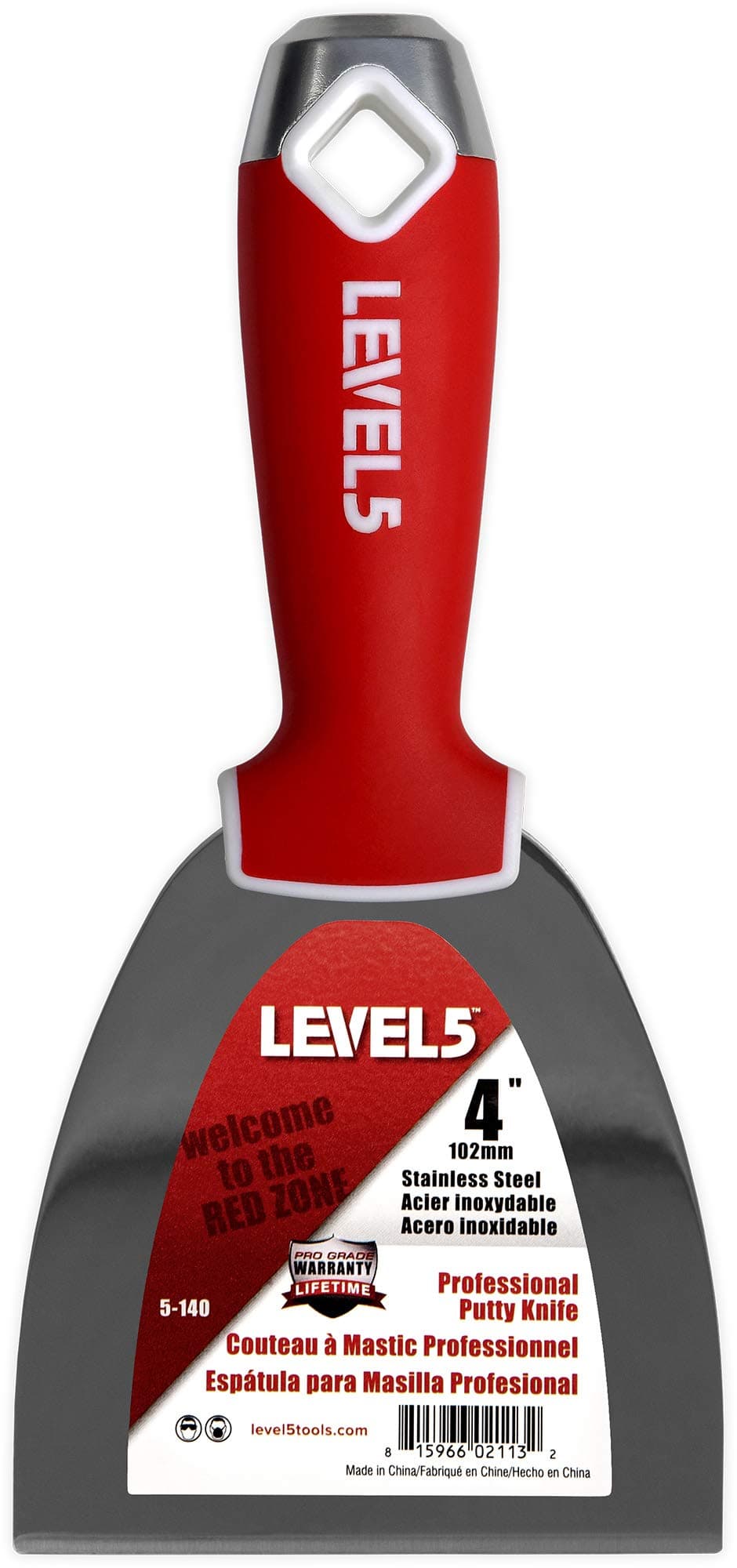 4" Soft-Grip Stainless Steel Drywall Joint Knife - LEVEL5 | Pro-Grade | Comfortable Finishing Hand Tool | Metal Hammer End | Sheetrock Gyprock Plasterboard Mud | 5-140