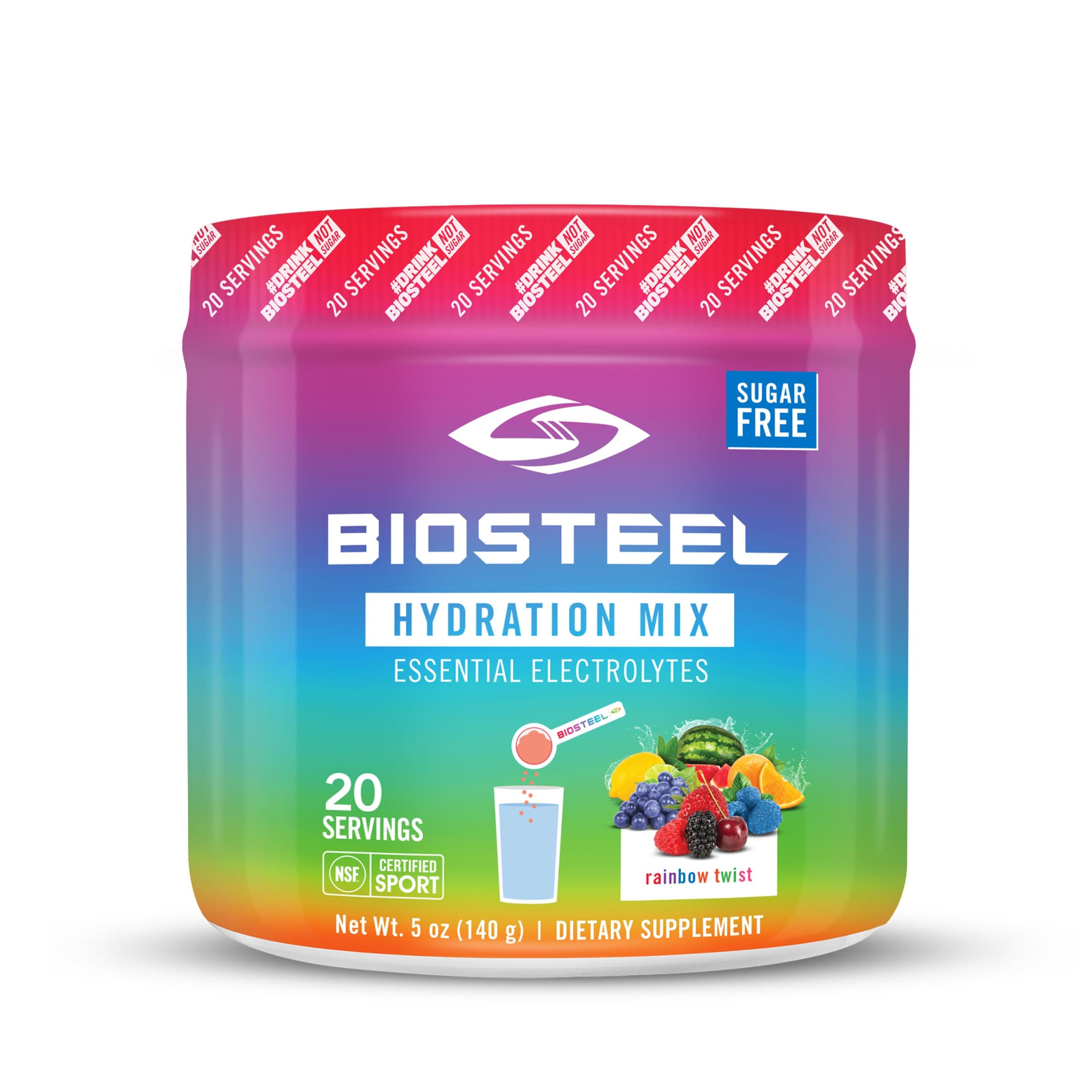 Zero Sugar Hydration Mix, Great Tasting Hydration with 5 Essential Electrolytes, Rainbow Twist Flavor, 20 Servings per Tub