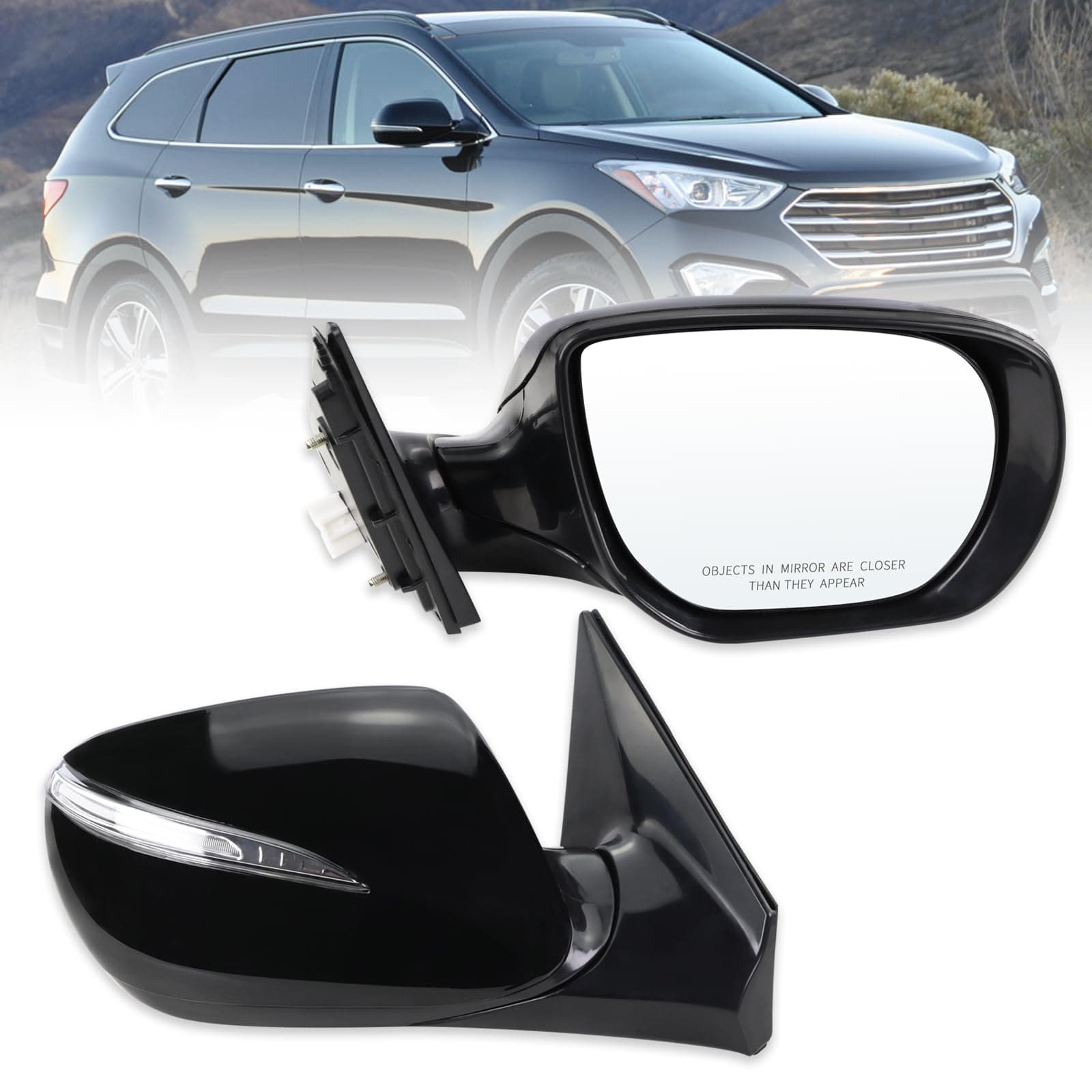 Right Passenger Side Mirror Compatible with 2013 2014 2015 2016 2017 2018 Hyundai Santa Fe Sport With Manual Folding Power Glass Heated Turn Signal Black Replace# HY1321201(6 Pins)