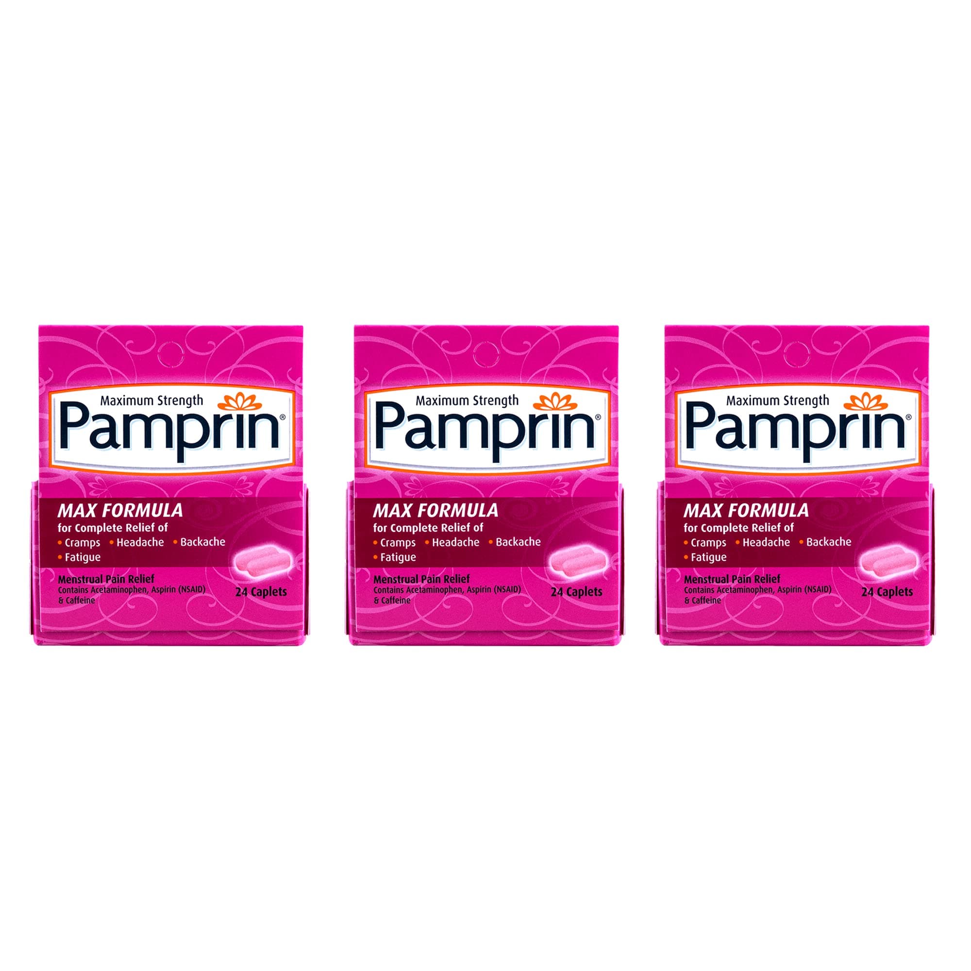 Pamprin Maximum Strength Formula, 24 Caplets (Pack of 3)