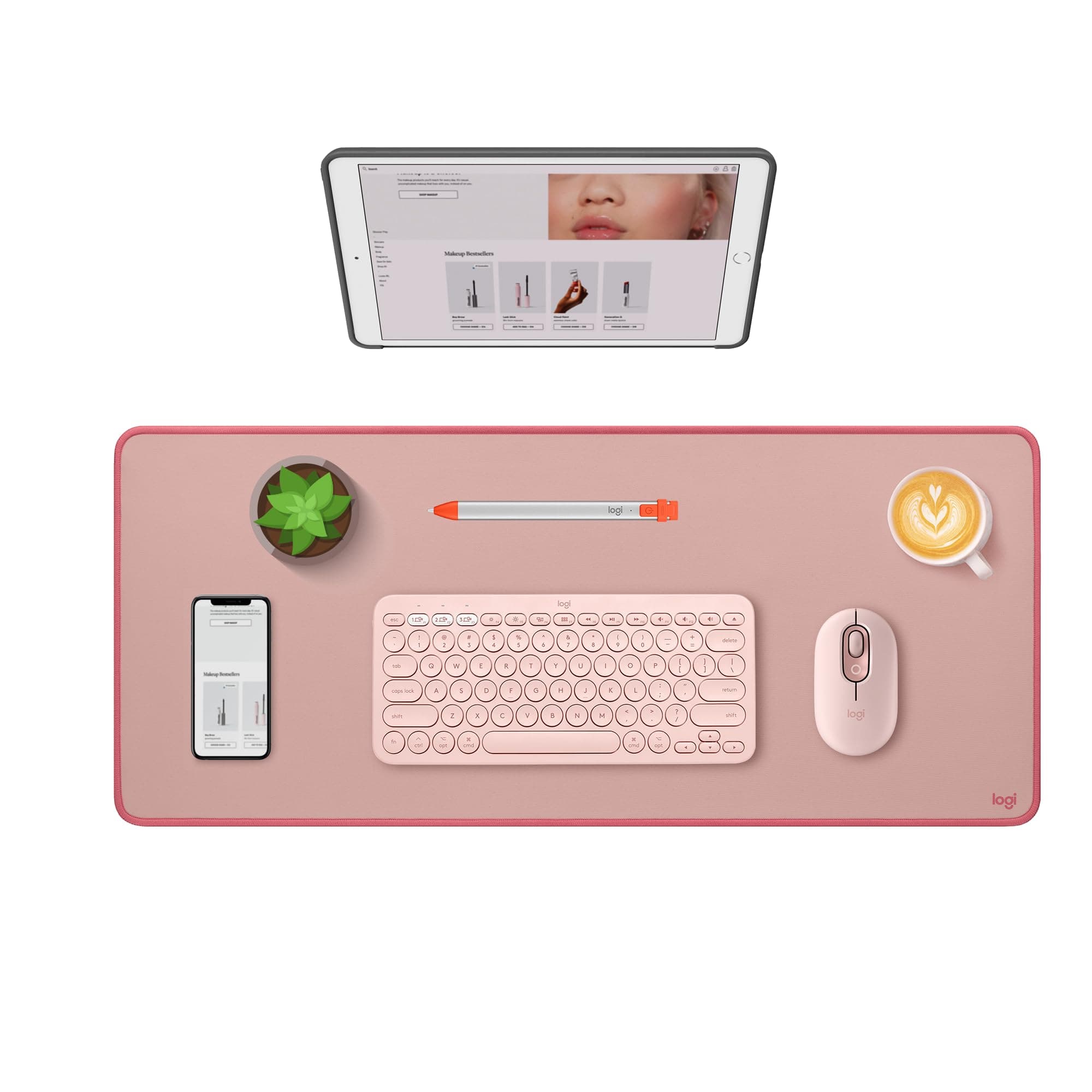 Desk Mat - Studio Series, Multifunctional Large Desk Pad, Extended Mouse Mat, Office Desk Protector with Anti-Slip Base, Spill-Resistant Durable Design, in Darker Rose