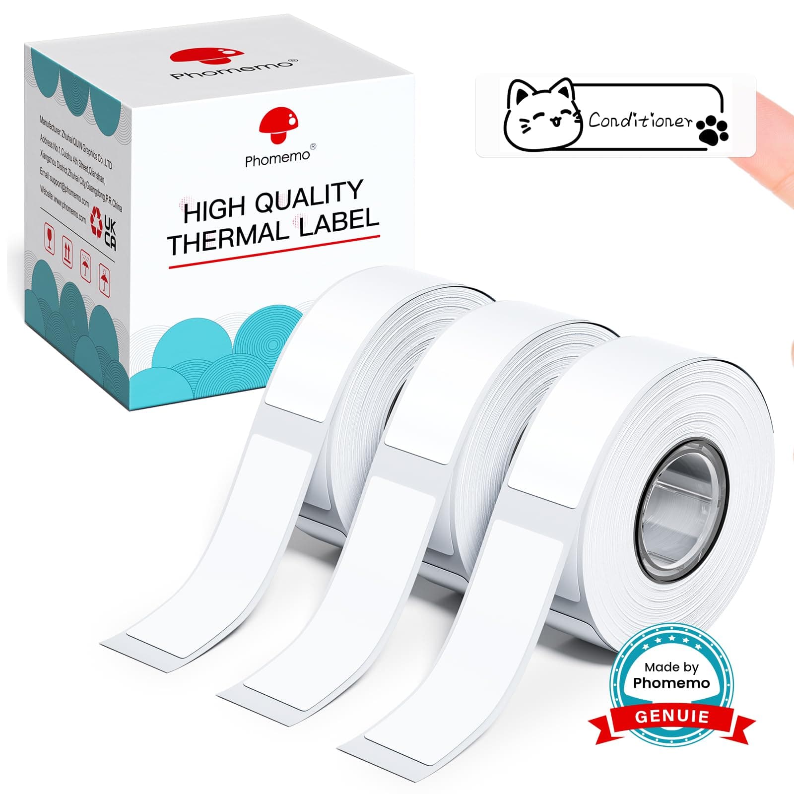 Phomemo Labels D30 Label Tape, Black on White Print Master Labels Refill Name Label, Sticker Thermal Paper Self-Adhesive, 12 x 40 mm (0.47 x 1.57 Inch) 160 Tapes/Roll, 3-Roll for Kids School Items