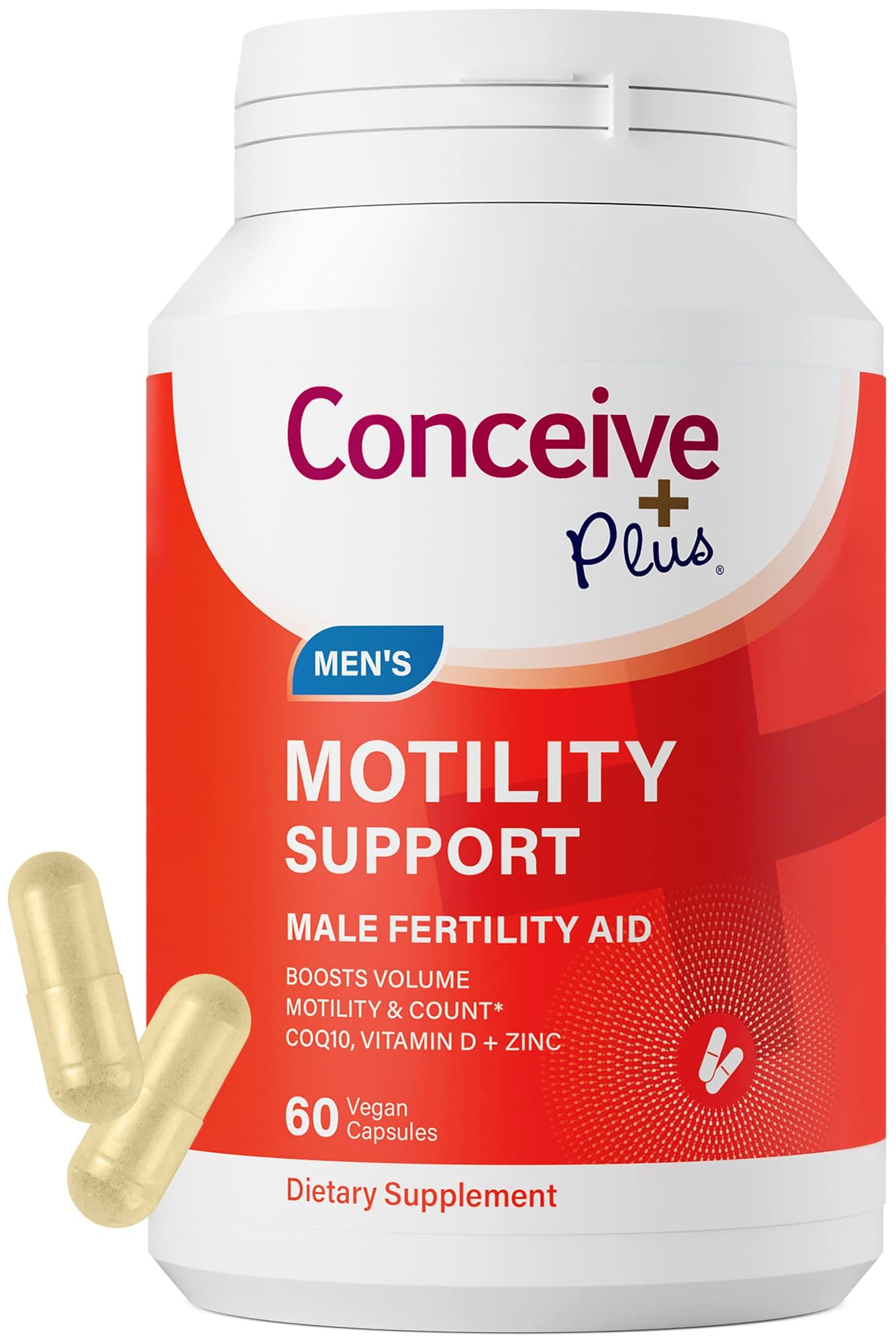 CONCEIVE PLUS Motility Support for Men | Boost Sperm Volume & Count | Spermidine Supplements with Vitamin D, E, Zinc, Antioxidants – Multivitamin Fertility Supplements for Men, 60 Caps