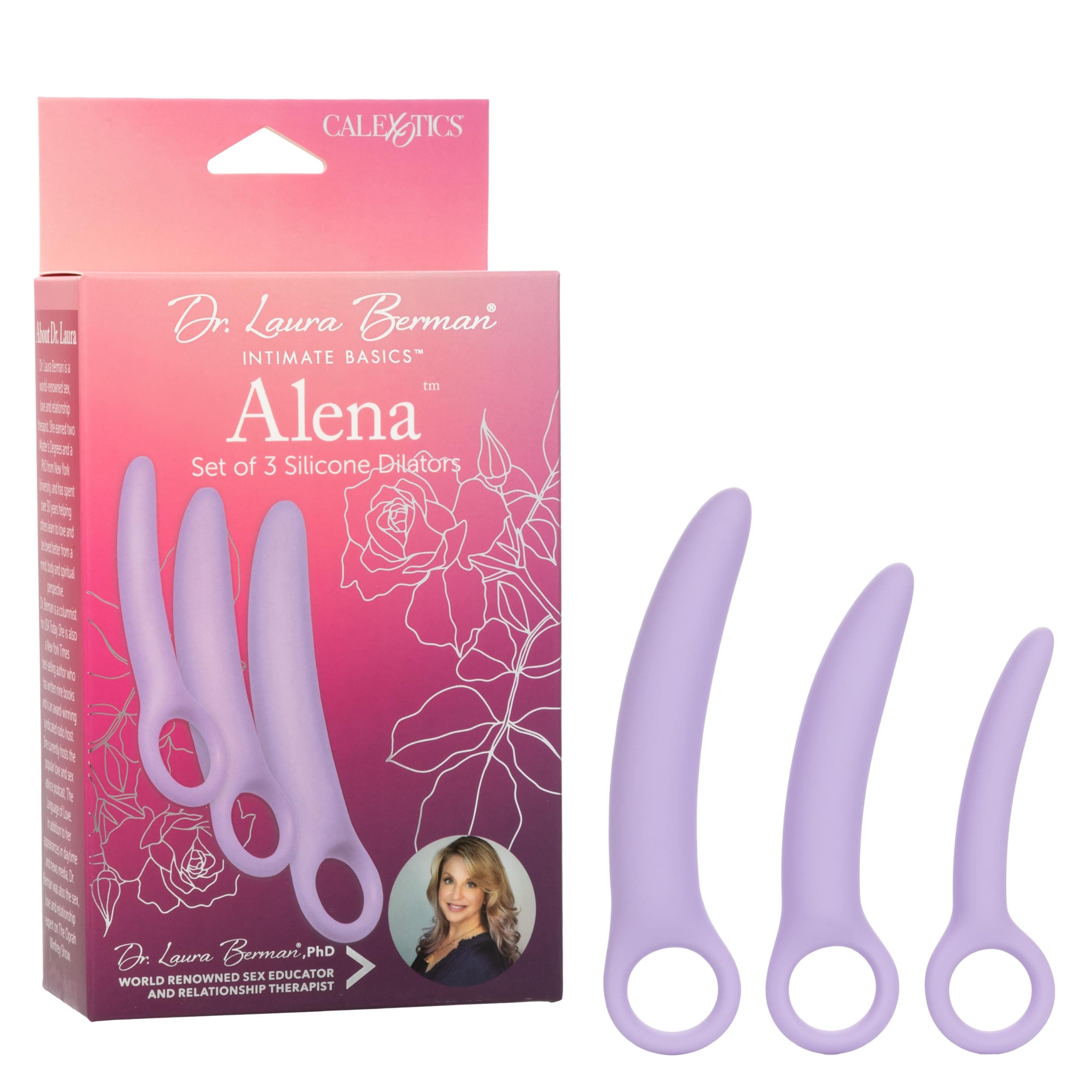 CalExotics Dr Laura Berman Intimate Basics Alena - 3 Piece Silicone Dilators Set With Ergonomic Finger Loop - Waterproof Fetish Sex Toys for Women - Purple