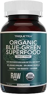 Organic Spirulina & Chlorella Tablets – 4 Organic Certifications, Raw, Non-Irradiated – 50/50 Blue Green Algae Blend – Antioxidant Content Equal to 5 Servings of Vegetables (120 Tablets)