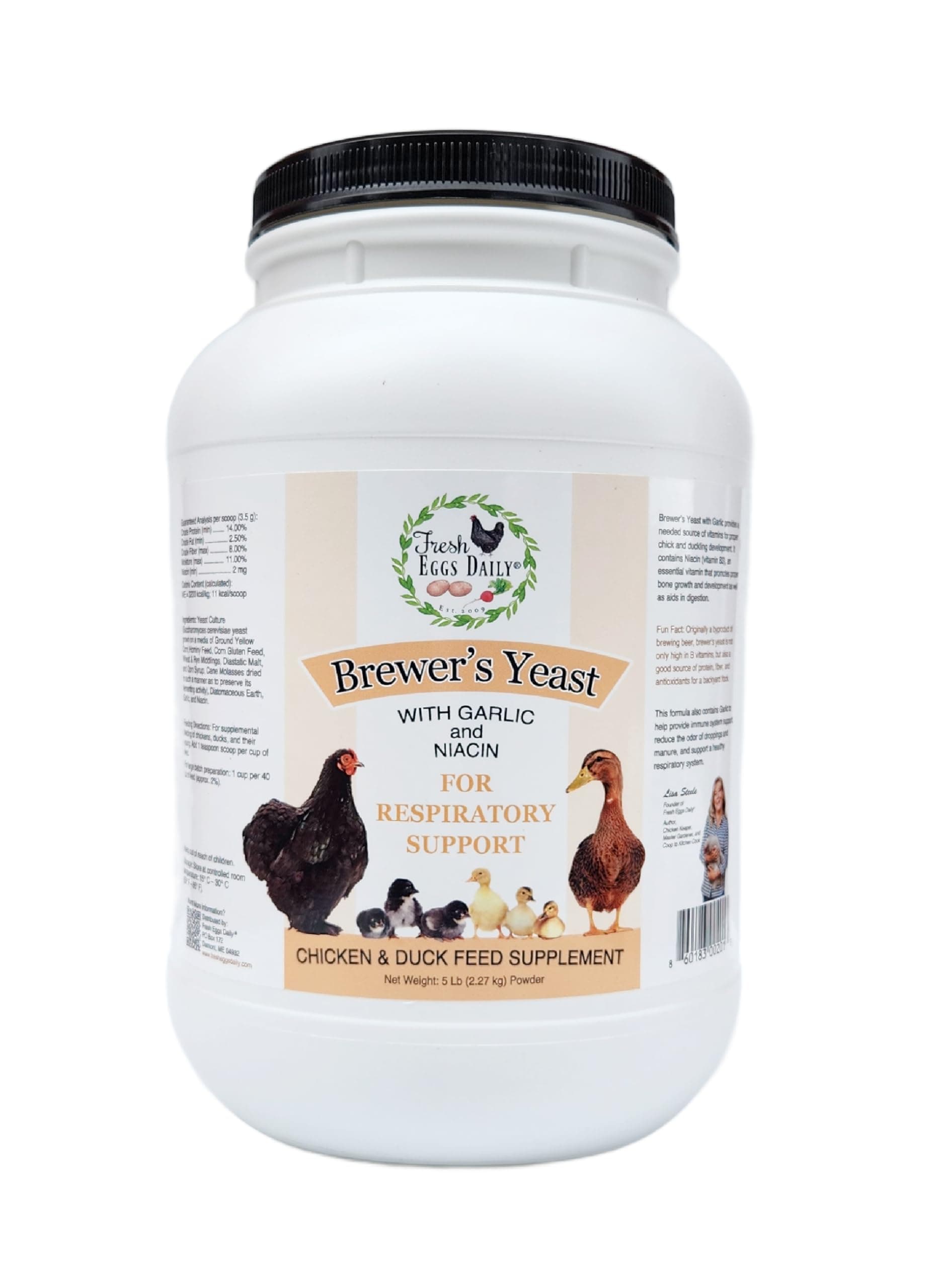 Brewer's Yeast with Garlic Powder and Niacin for Ducks Ducklings Feed Supplement Vitamins for Backyard Chickens 5LB