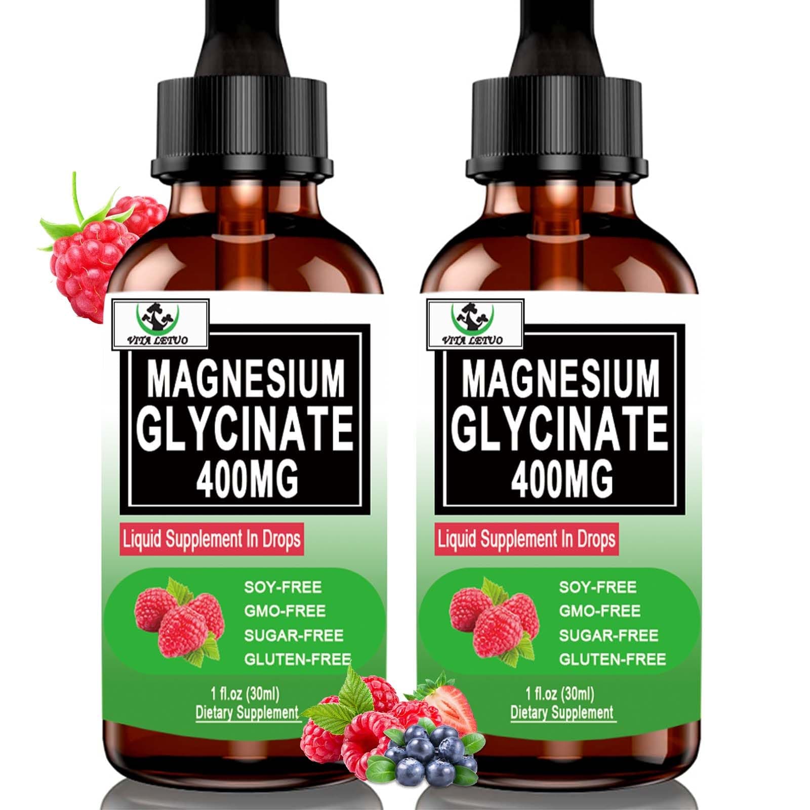 (2 Pack) Magnesium Glycinate Liquid Drops,6X High Absorption Liquid Magnesium Supplement for Bone,Sleep,Leg Cramps & Immune Support,Pure Magnesium Glycinate 400mg for Women Men,Vegan,Non-GMO