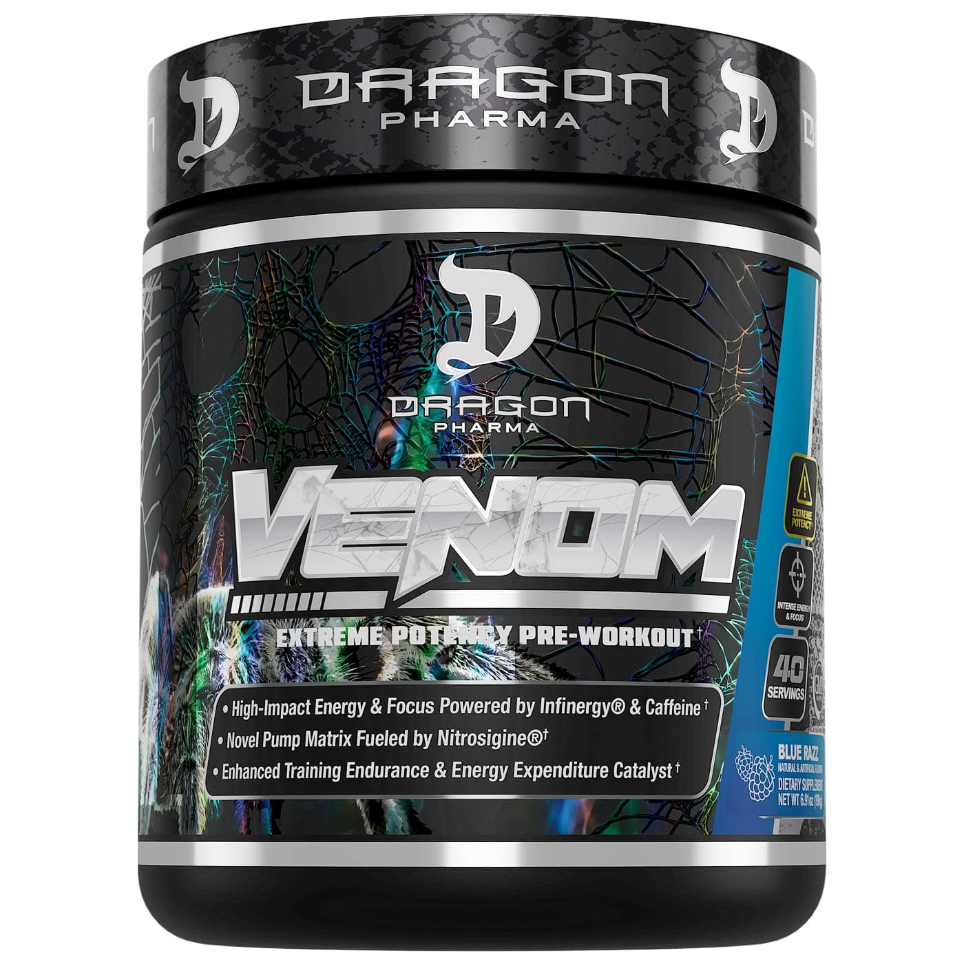 Venom Extreme Potency Pre-Workout, Laser Sharp Focus + Energy, Intense Performance, Proven Ingredients for Enhanced Vasodilation & Endurance (40 Servings, Blue Raspberry)