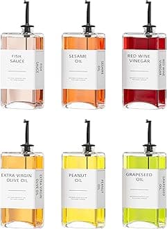 Kitchen Oil Dispenser, Cooking Oil Dispenser Set, Oil and Vinegar Bottles, Olive Oil Bottle, Soy Sauce Dispenser - 6 Pieces, Black