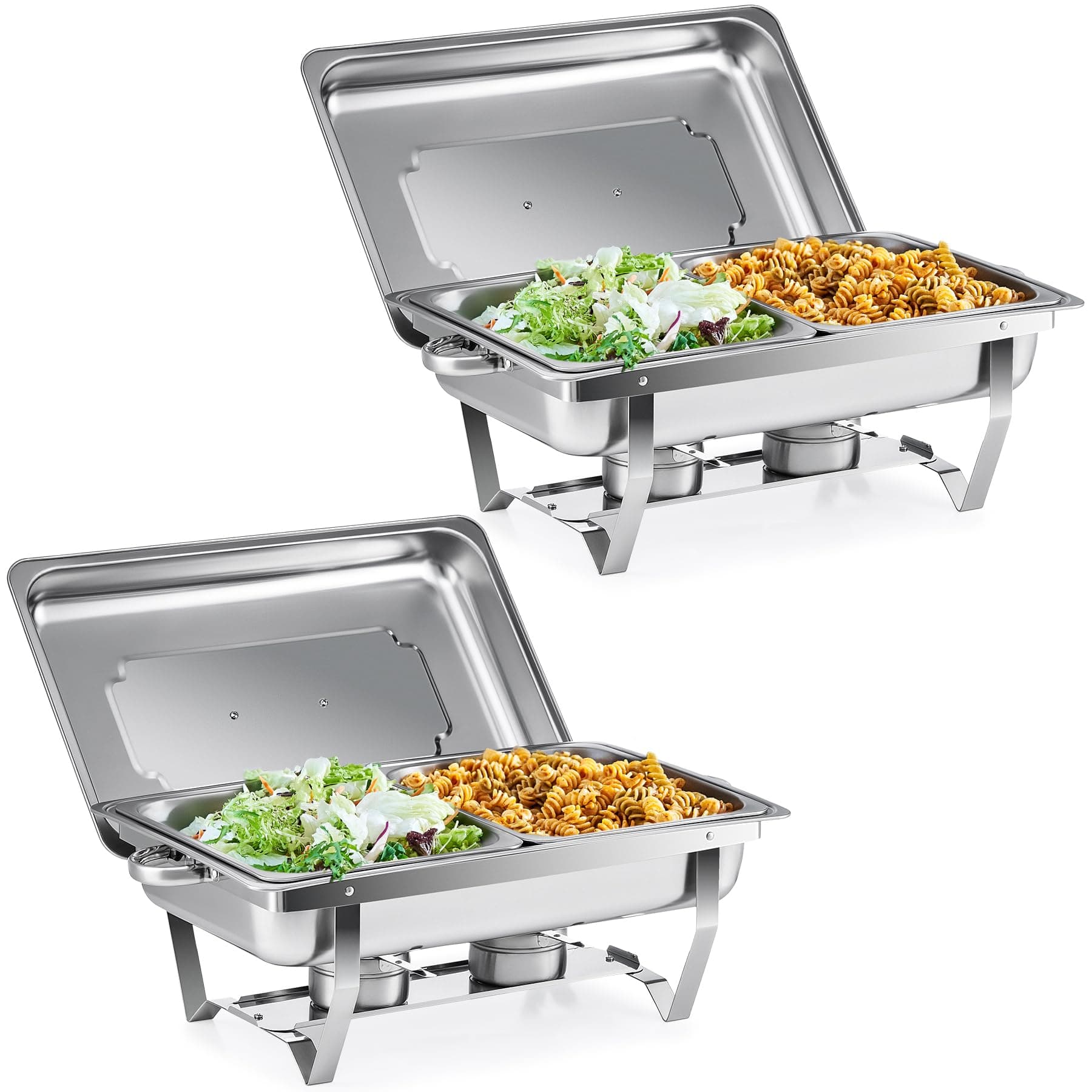 WILPREP Chafing Dish Buffet Set, 2 Pack 9L Chafers for Catering with 4 Half Size Food Pans Fuel Holders 2 Lids Foldable Frames, Stainless Steel Food Warmers for Parties Buffets Banquets Dinners
