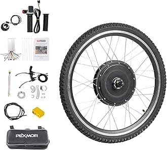 PEXMOR Electric Bike Conversion Kit, 48V 1000W 26" Front Wheel E-Bike Hub Motor Kit, Upgrade 3 Mode Controller w/PAS/Twist Throttle with Battery Indicator Ebike Bicycle Wheel Kit