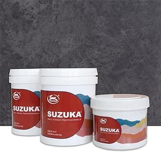 SUZUKA Strato Texture Limewash Effect Matte Wall Paint SCT-308 - Lime Wash Plaster, Venetian Interior Paint - Primer and Wax Top Coat included - Shadow Grey