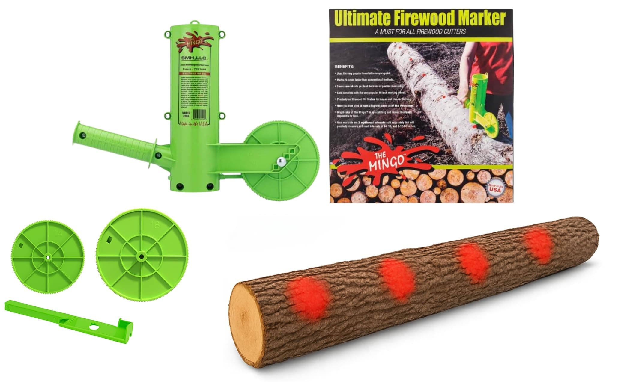 Firewood Bundle - Chainsaw accessories - Firewood Measuring Tool - Log Holder for Cutting Firewood - Logging Tools and Equipment - Includes 14" 16" and 18" Wheel Marker and Extra Trigger