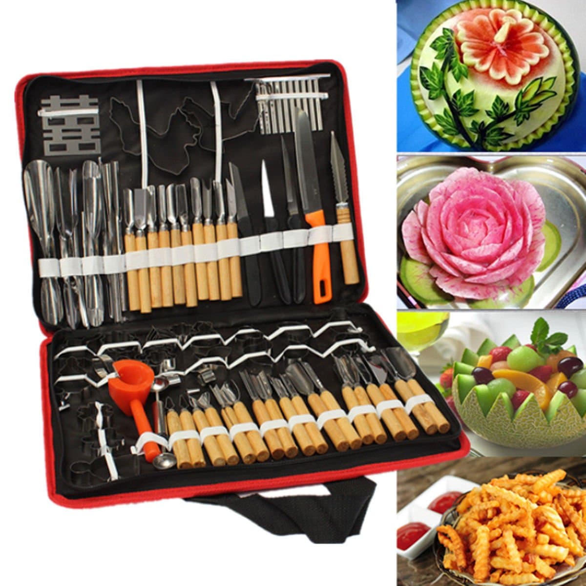 eoocvt 80pcs Set Portable Vegetable Fruit Food Peeling Culinary Kitchen Carving Sculpting Modeling Tools Kit Pack