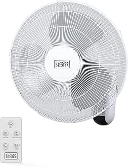 BLACK+DECKER 16" Wall Mount Fan With Remote Control, Oscillating With 3 Speed Settings and Shut Off Timer, Adjustable Tilt Angle, White