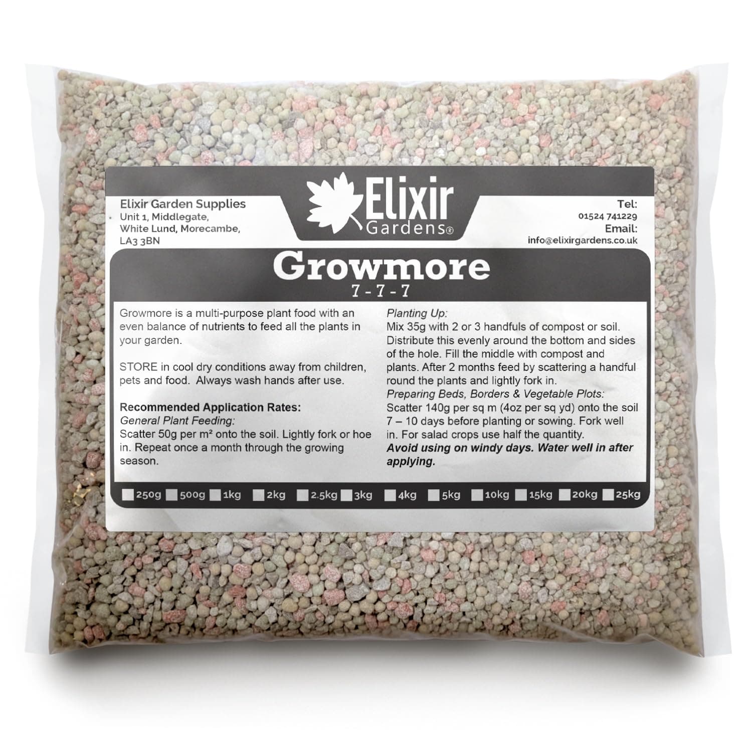 Elixir Gardens Growmore 7-7-7 Special Blend All Round General Purpose Fertiliser | 10kg | Treats 200 sq.m