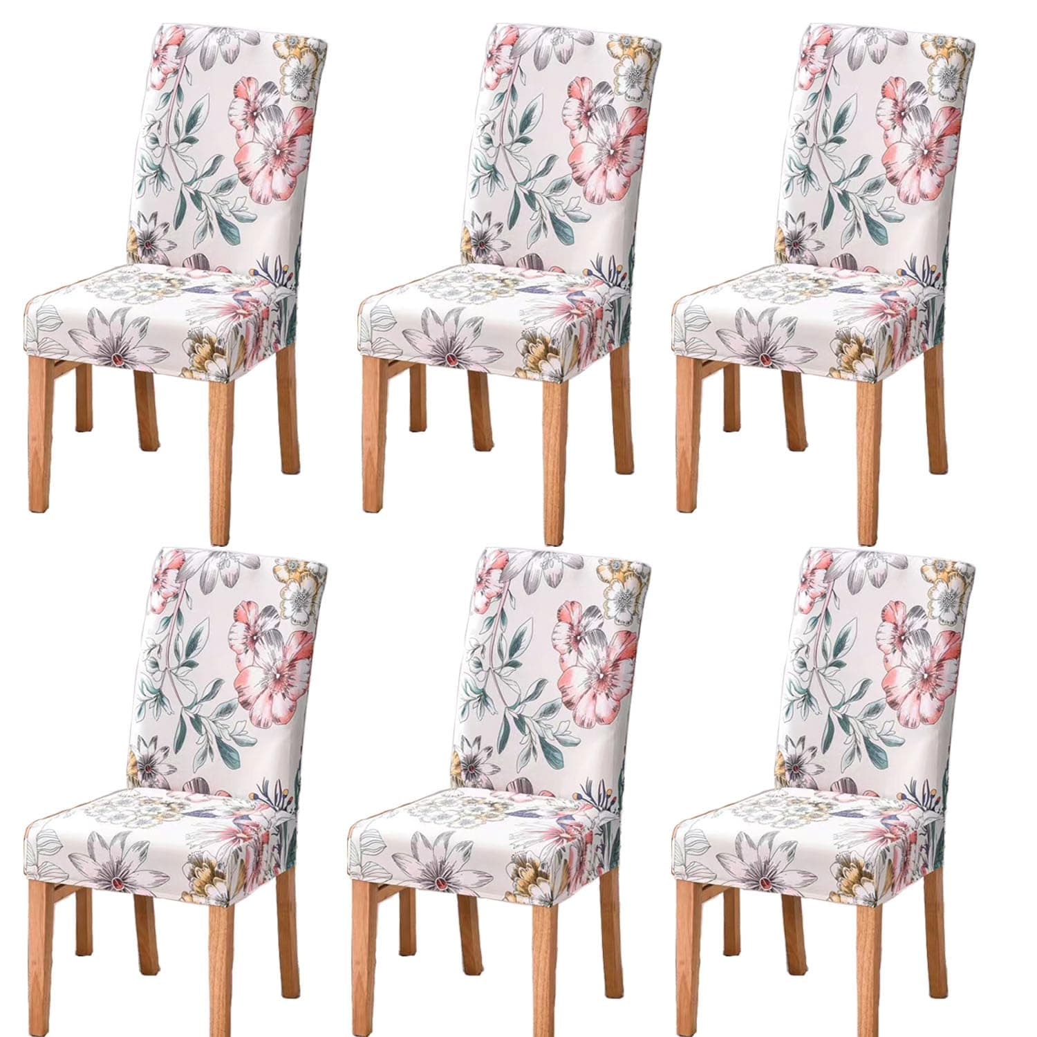 GHAKKE Pattern Stretch Chair Covers for Dining Room Set of 2/6,Printed Stretchable Dining Chair Slipcover Washable Removable for Kitchen,Hotel,Restaurant or Party,Ceremony (6 PCS)