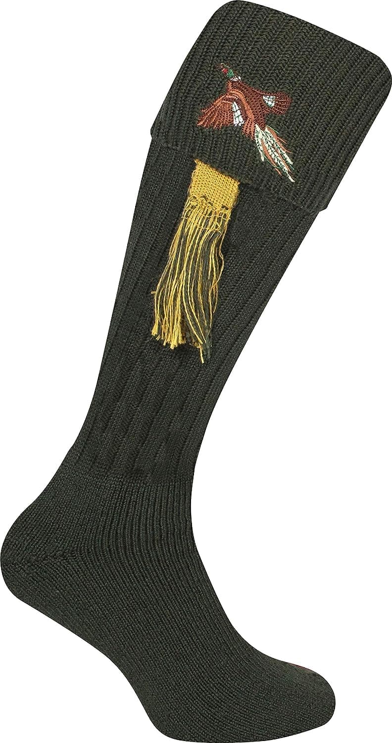 Pheasant Embroidered Wool Mix Shooting Socks 9 to 12 US