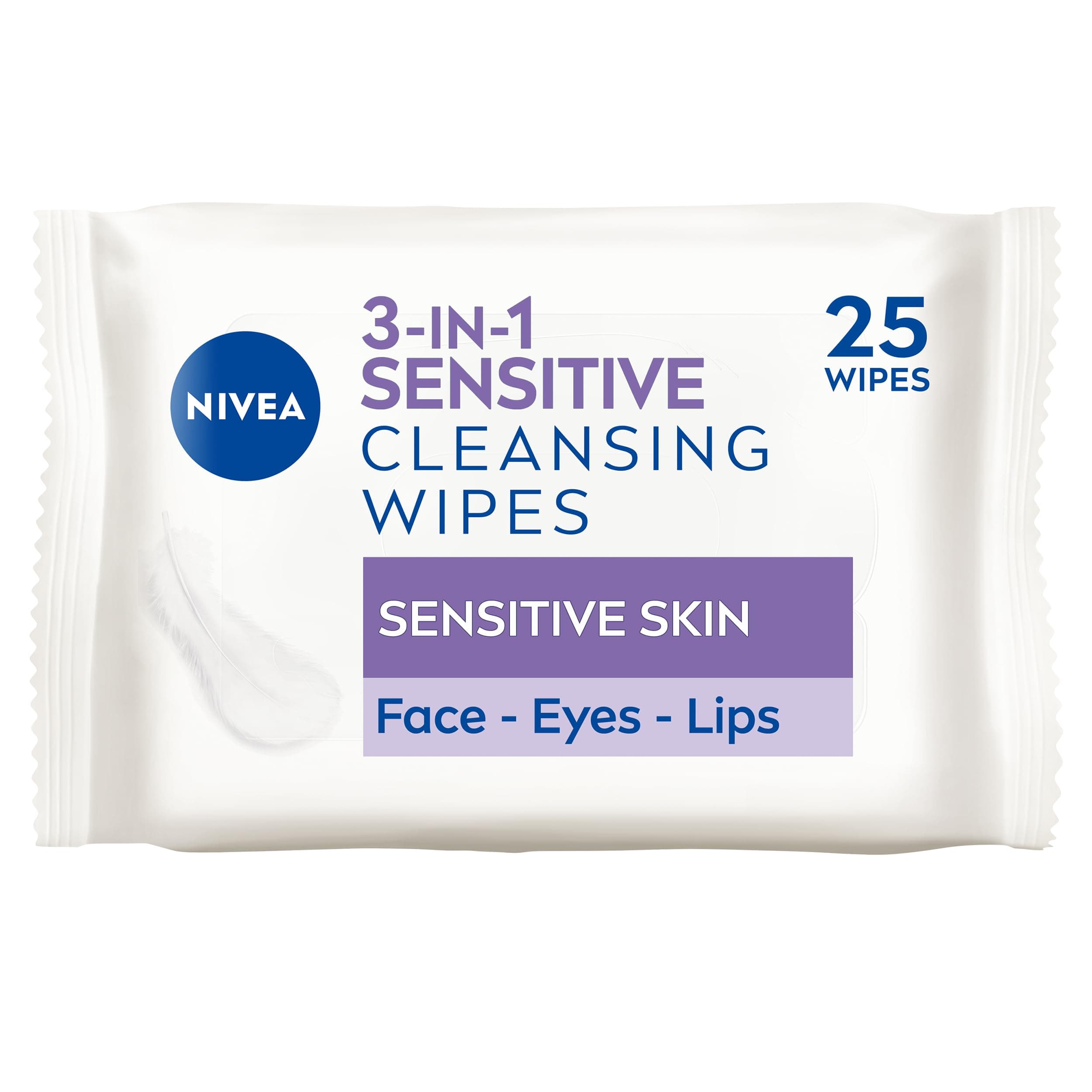 3-in-1 Sensitive Cleansing Wipes (25 Sheets), Plant-Based Makeup Remover, Face Wipes for Sensitive Skin, Gentle Yet Effective Makeup Removal (Pack of 6)