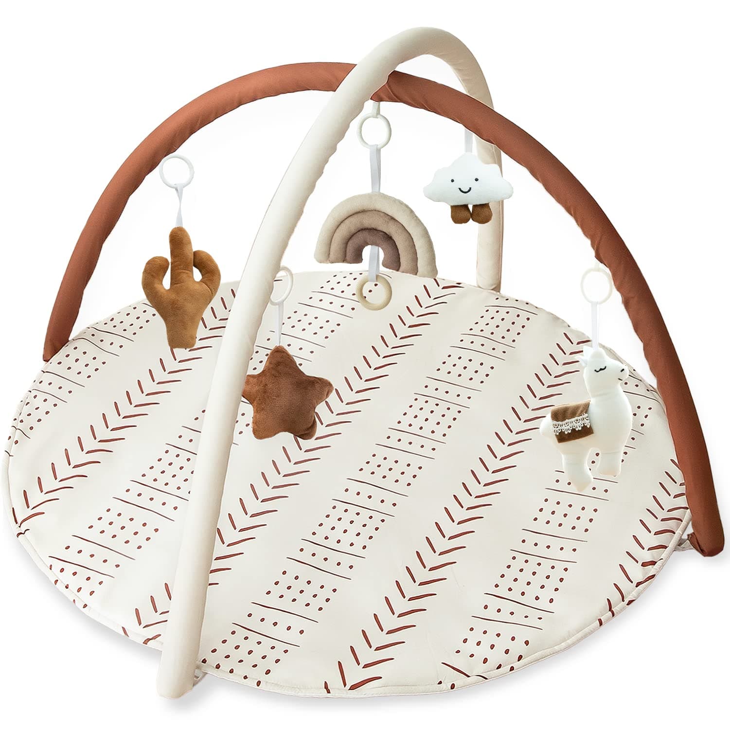 Baby Gym Mat Infant Activity Gym Mudcloth Baby Activity Center with Play Mat with 5 Toys for Babies as Shower Use