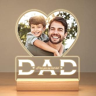Personalized Gifts for Dad from Daughter Son, Custom Picture Frames with Photo, Customized Photo Frame with Night Light, Personalized Birthday Gifts for Dad Baby Kid Family
