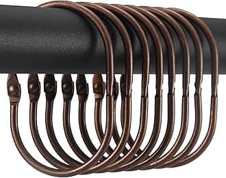 Goowin 24 Pcs Shower Curtain Rings, Shower Curtain Hooks, Oval Snap Shower Rings for Curtain, Metal Shower Curtain Rings Rust Proof, Glide Smoothly Shower Hooks for Shower Curtain Rod (Bronze)