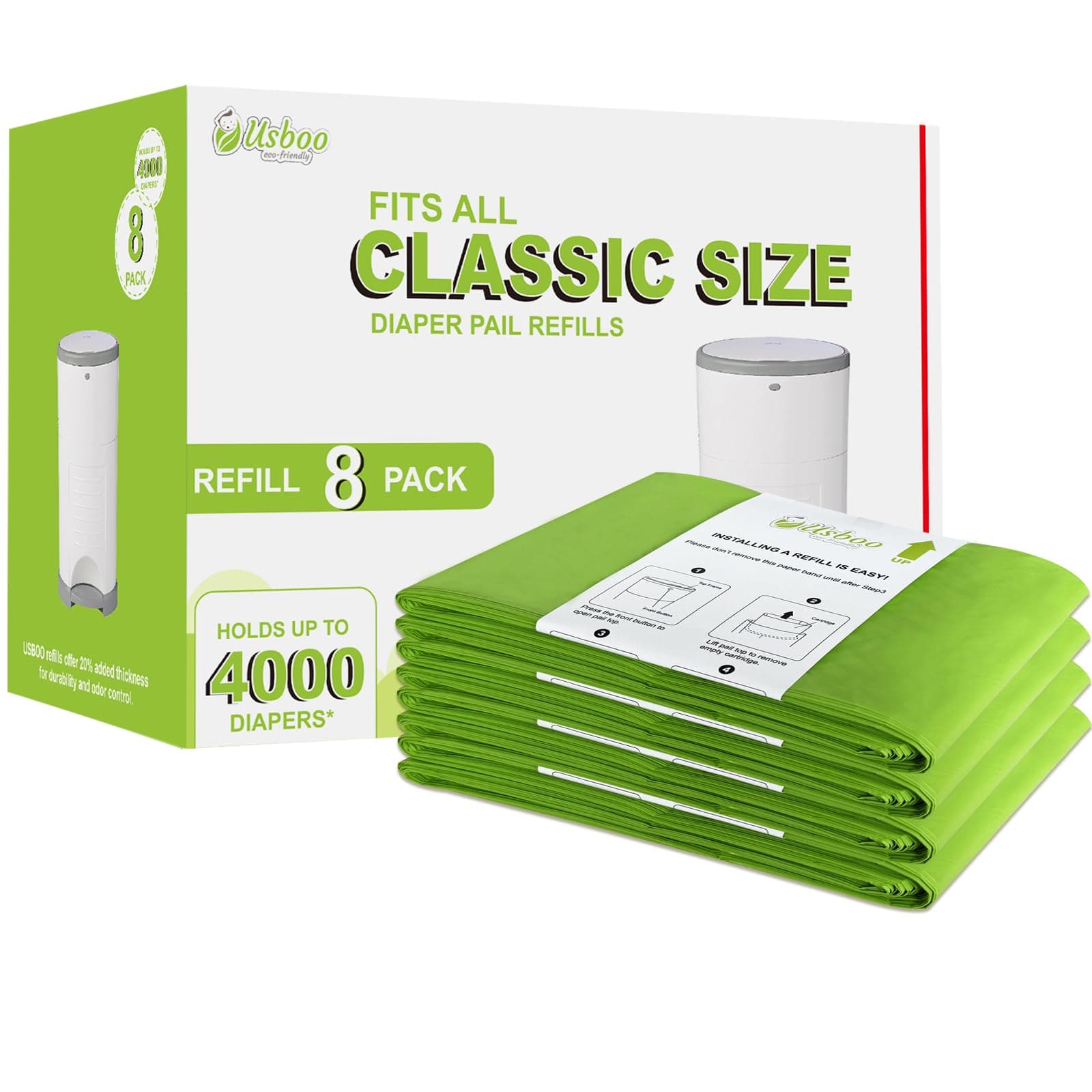 Refills Compatible with Dekor Classic Diaper Pail | 8 Pack | Disposable Diaper Pail Refill | Extra Thickness | Quick & Easy to Replace | Cherry Blossom Scented | Holds up to 4000 Diapers