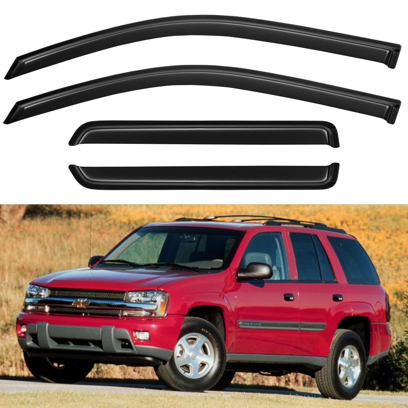 Window Visors Rain Guards for 2002-2009 Chevy Trailblazer, Out-Channel Window Vent Wind Deflectors Visors Shades for 2006-2009 Trailblazer SS