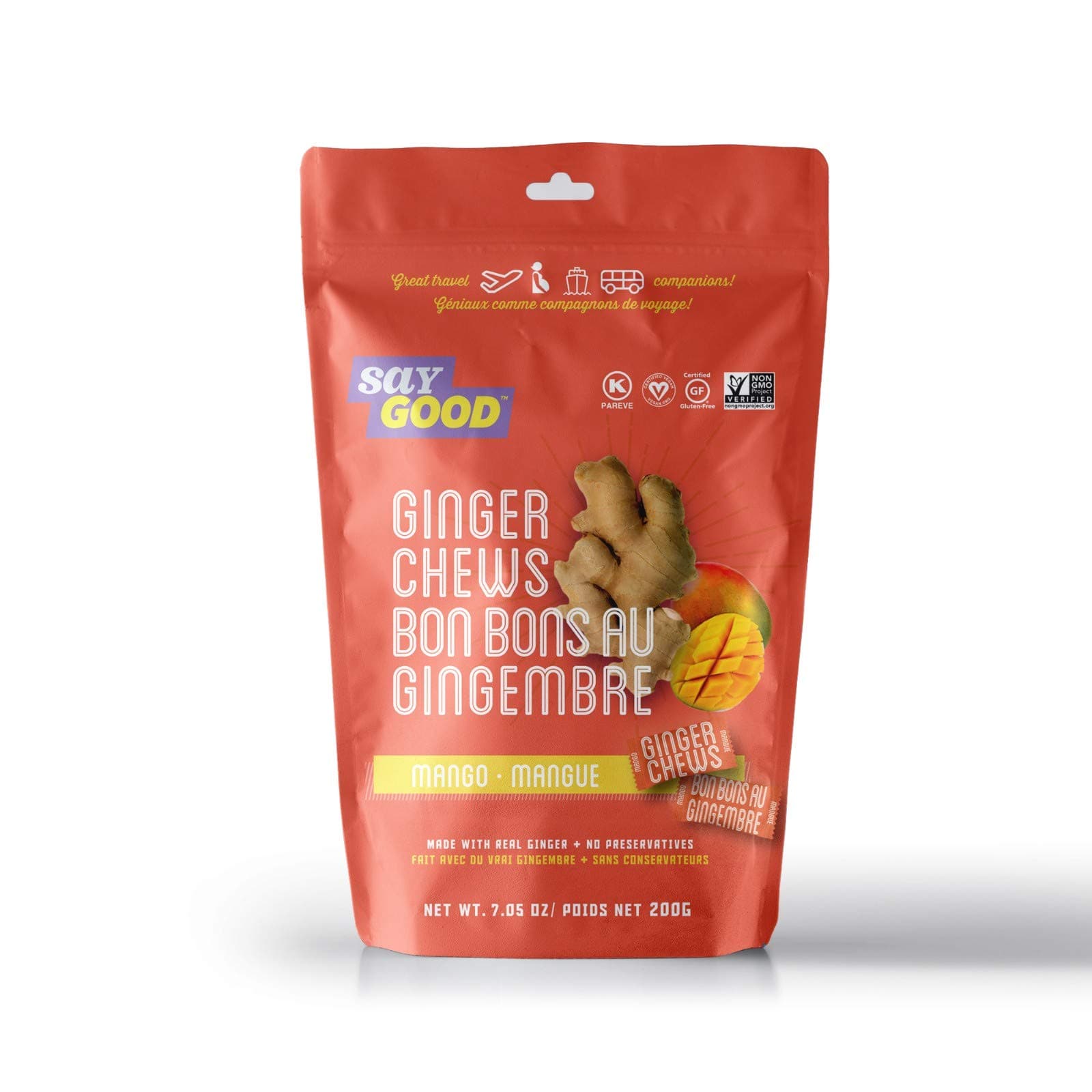 Say Good Hand Crafted Ginger Candy Chews (Mango, 7.05 Ounce), Individually Wrapped