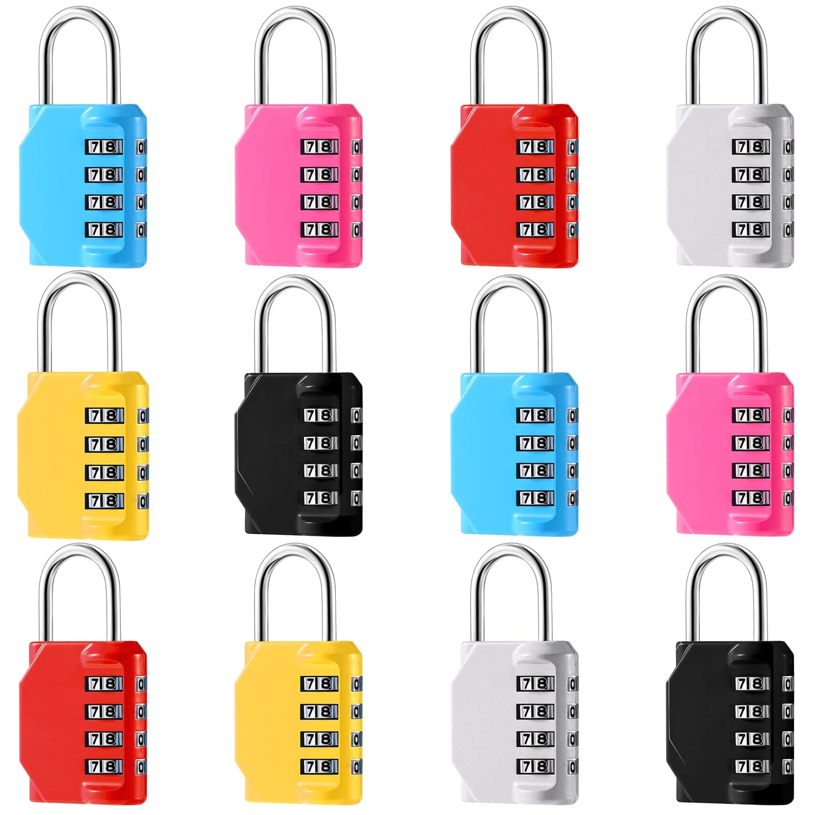 Combination Lock 4 Digit Outdoor Waterproof Padlock Locker Lock Combo Lock Combination Padlock for School Gym Sports Locker, Gate, Luggage, Fence, Tool Box, Hasp Storage Case (Vivid Color, 12 Pcs)