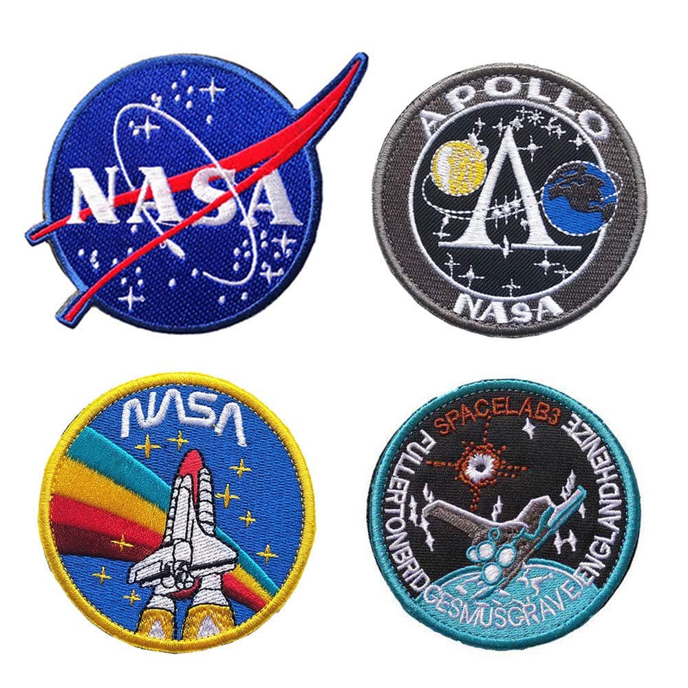 4 Styles Premium NASA Patches with Hook and Loop Backed, 3.1 Inch Round Embroidered Patch, Multiple (4 Styles), Adult