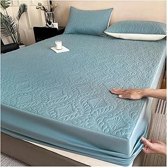 Waterproof Quilted Mattress Protector Breathable Bed Linen Mattress Cover No Pillowcase for Bedroom(Lake Blue,120x200x30cm)