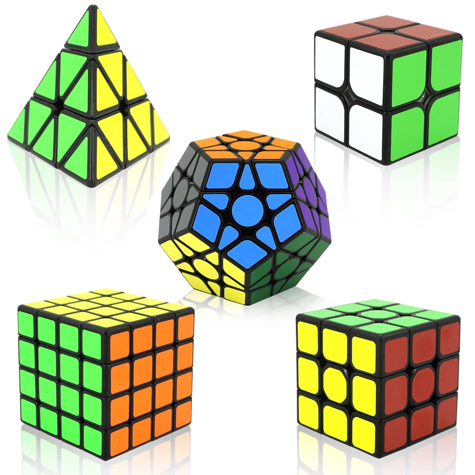 Speed Cube Set 5 Pack, 2x2 3x3 4x4 Megaminx and Pyramid Cube, Puzzle Cube Toy Brain Game Gift for Kids Adults