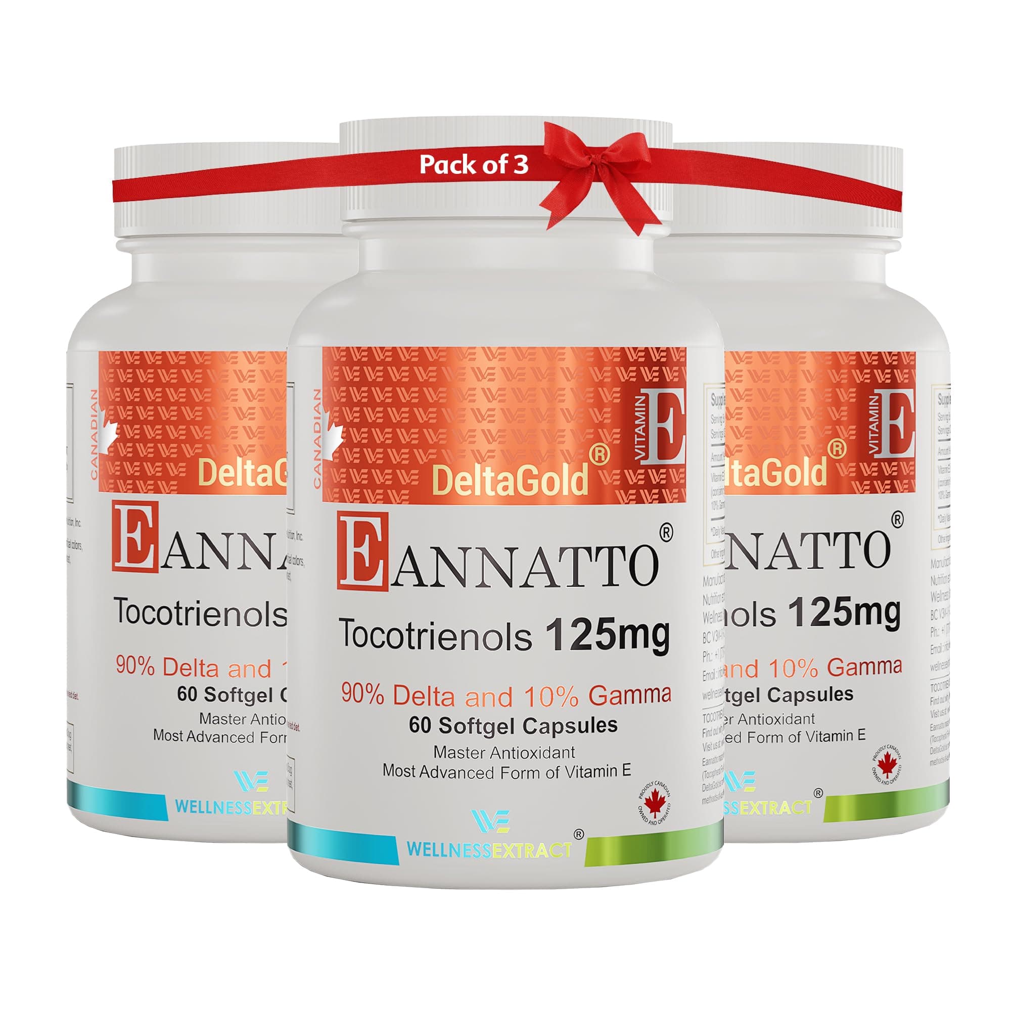 - WELLNESS EXTRACT Eannatto Tocotrienols Vitamin E Supplements Tocopherol Free, Non-GMO, Gluten Free & Antioxidant125MG 60 Softgels (Pack of 3)