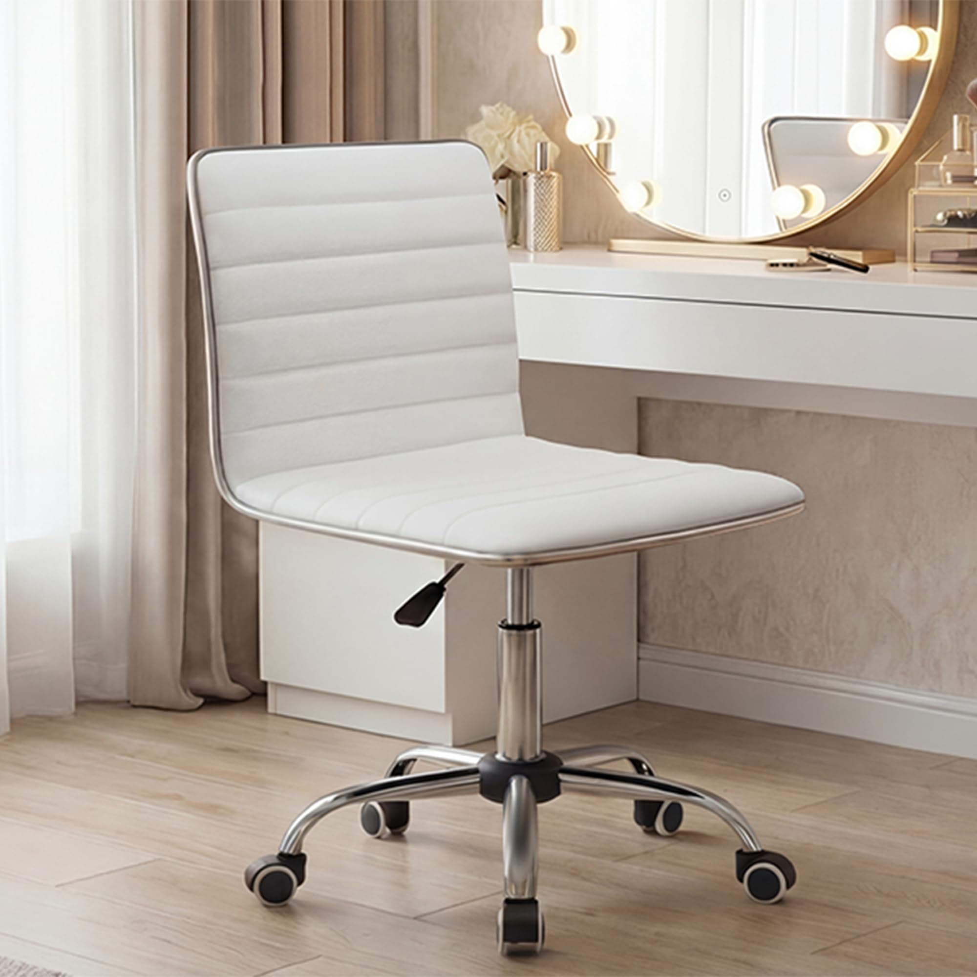 – Furmax Mid Back Task Chair,Low Back Leather Swivel Office Chair,Computer Desk Chair Retro with Armless Ribbed (White)
