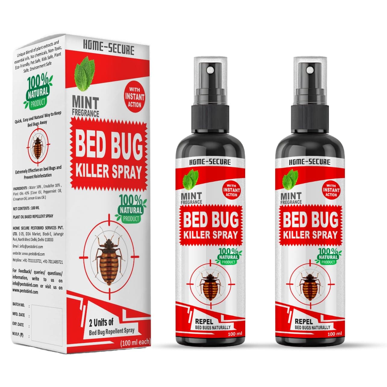 bed bug Killer Spray | Powerfull Herbal bed bug Spray with Instant Action, Long Lasting Protection | Organic Chemical-free bedbug repellent for home (100mlx2)