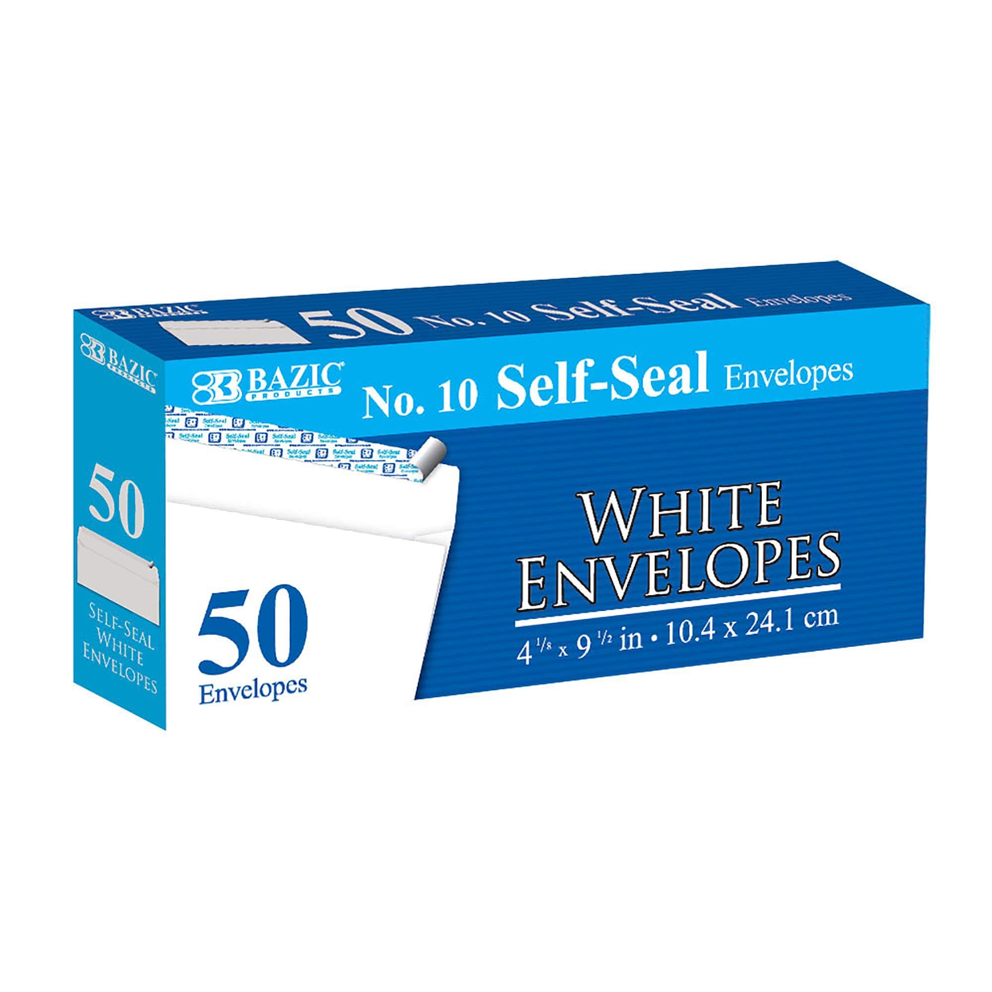 BAZIC Self Seal White Envelope 4 1/8" x 9 1/2" #10, No Window Mailing Envelopes, Peel & Seal Mailer for Business Invoice Check (50/Pack), 1-Pack