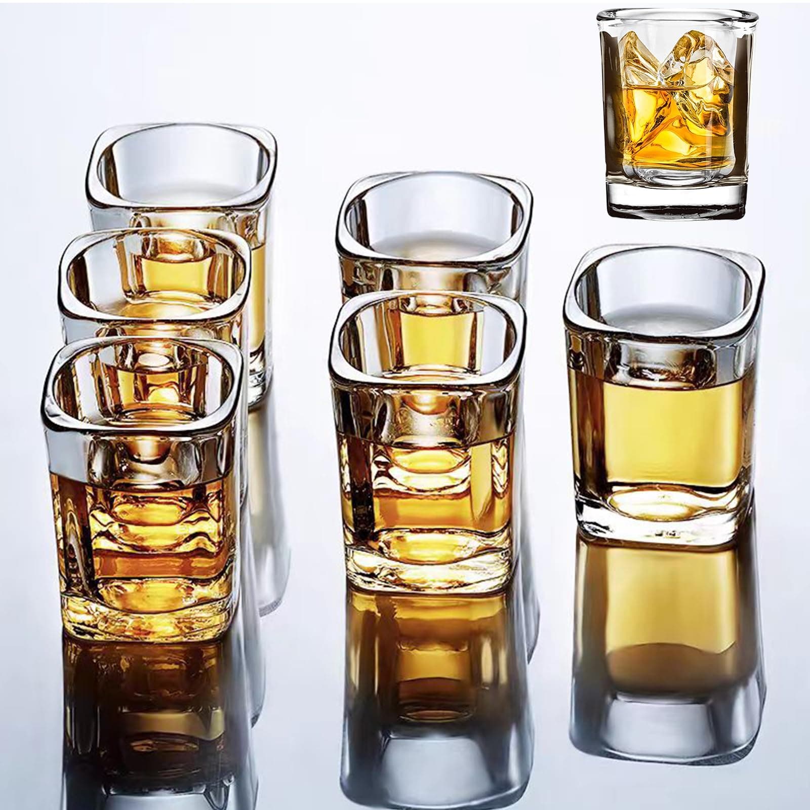 6 Pack Heavy Base Shot Glasses Set, 2.2 oz Clear Tequila Square Shot Glass Bulk, Espresso Shot Glass for Vodka, Whiskey, Tequila, Espressos, Spirits & Liquors