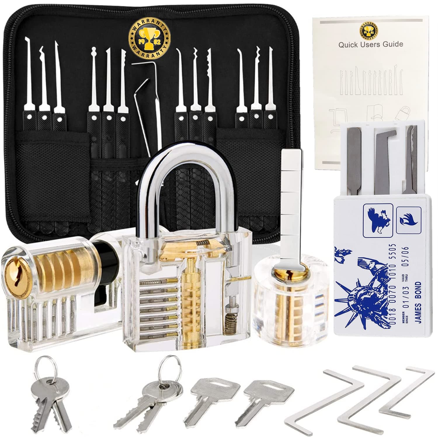Lock Key Set (Lock 3) Professional Household 30 Pieces Handle Pick Set with Black Handbag，Repair Home Improvement Tools kit