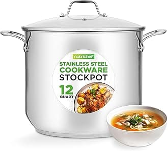 NutriChef 12-Quart Stainless Steel Stock Pot - 18/8 Food Grade Stainless Steel Heavy Duty Induction - Large Stockpot for Stews, Simmering & Soups with See Through Lid, Dishwasher Safe - NCSP12