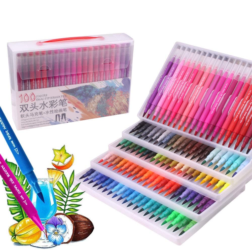 100 color dual tip brush pens…