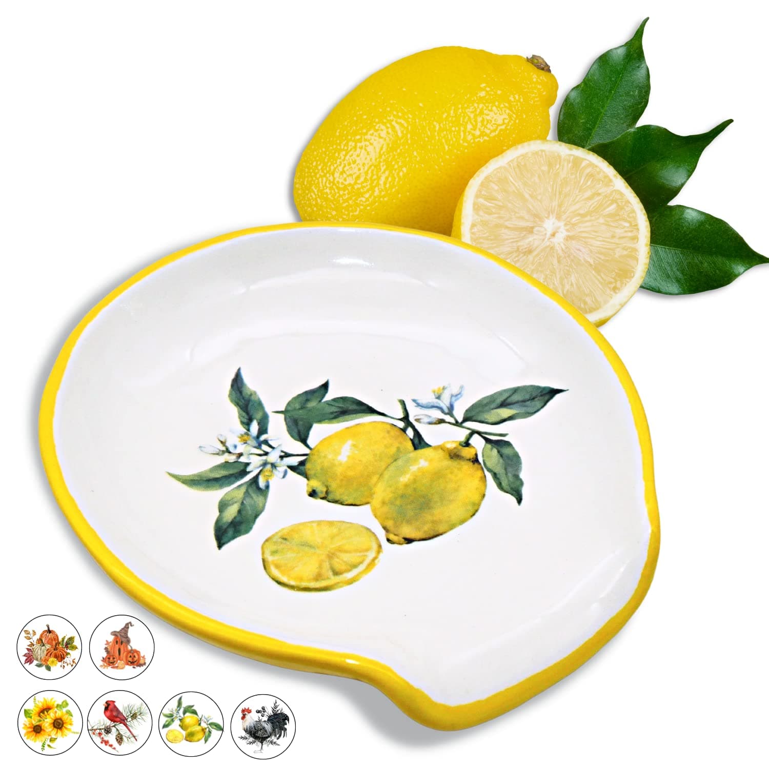 Lemon Kitchen Decor - Lemon Spoon Rest, Lemon Decor and Accessories Farmhouse Decorations for Kitchen, 5'' Ceramic Large Spoon Rest for Stove Top Utensil Holder Counter - Lemon Christmas Gifts